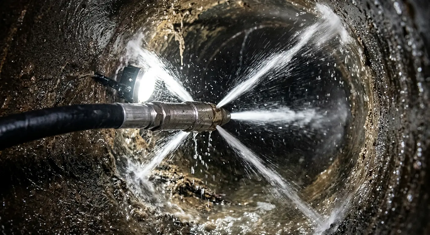 High-pressure hydro jetting nozzle cleaning sewer pipe for Sewer Cleanout in Superior